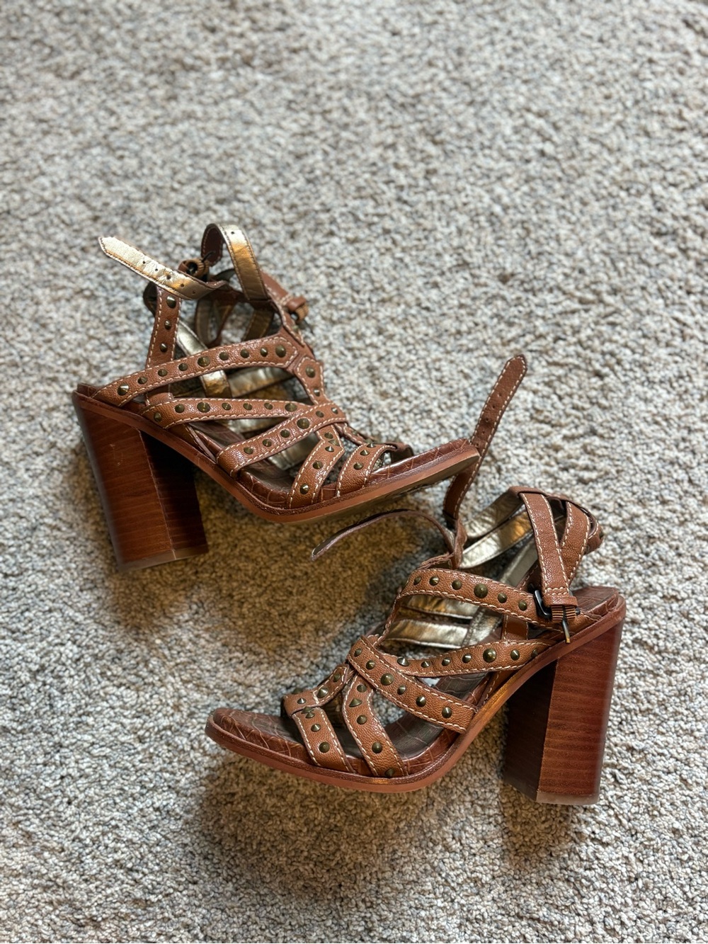 Sam Edelman Brown Studded Strappy Block Heel Sandals